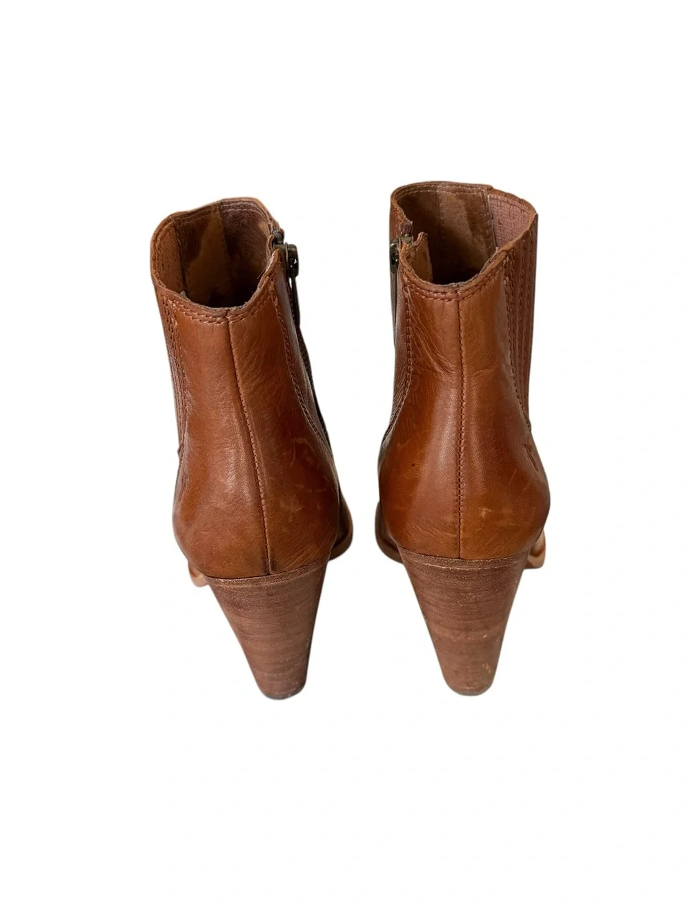 Frye Remy Chelsea Leather Boot.  Cognac Leather Ankle Booties with Stacked Heel